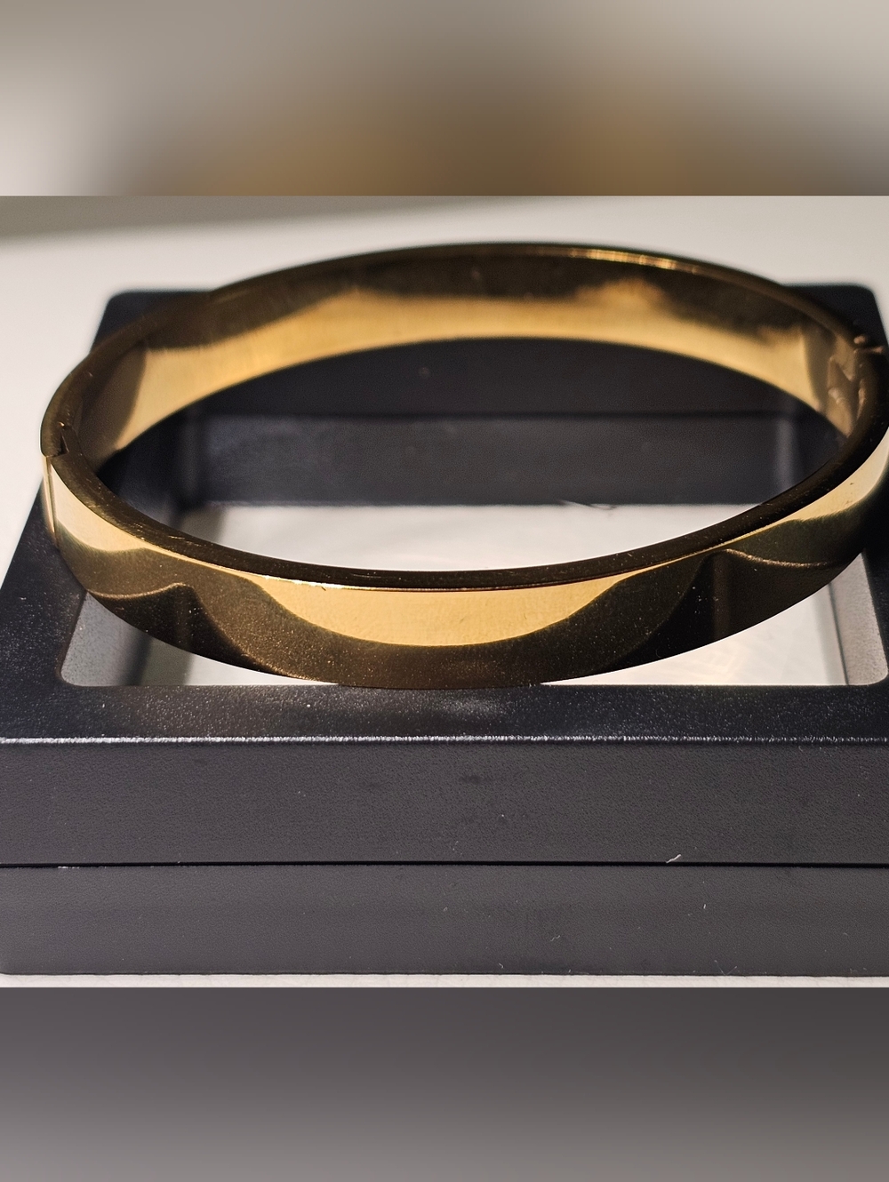 Designer Inspired Stainless Steel Black Enamel & Gold Monogram Bangle - Picture 3 of 7